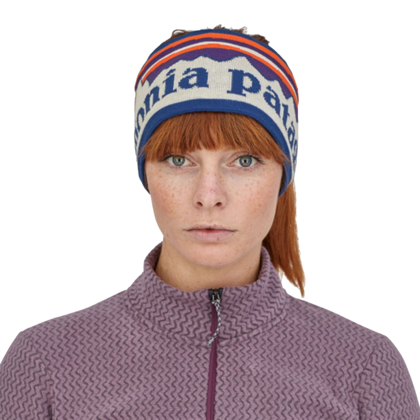 Patagonia Powder Town Headband #color_fitz-roy-sunrise-knit-birch-white