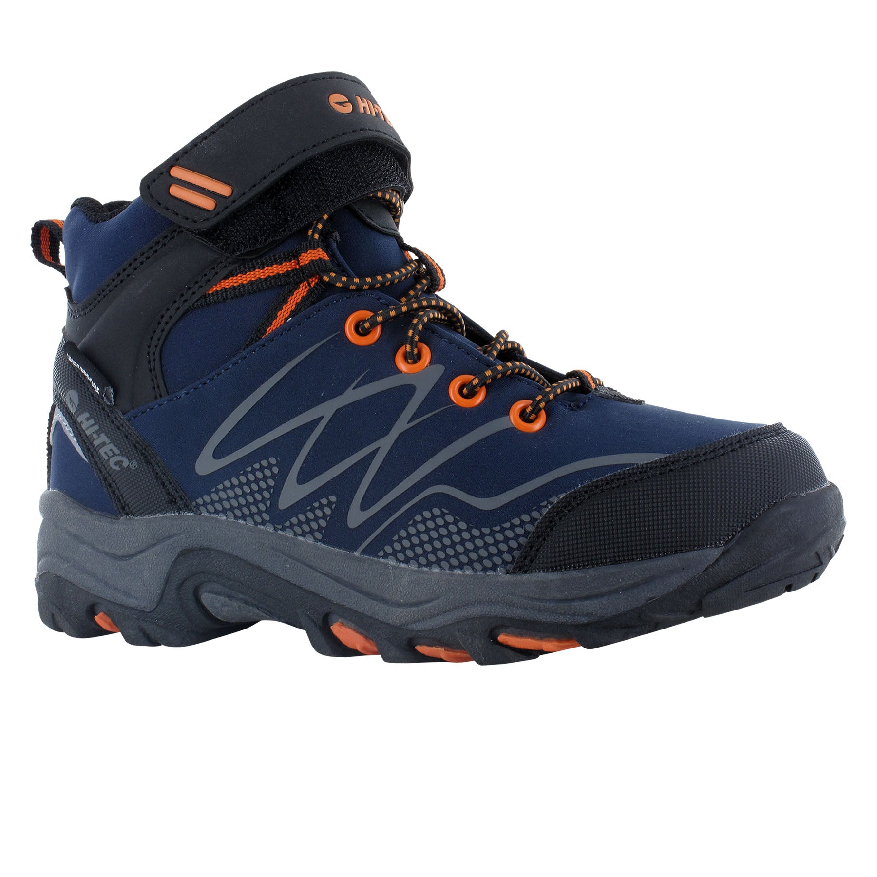 Hi-Tec Kids' Blackout Mid Junior Waterproof Boots #color_navy-orange